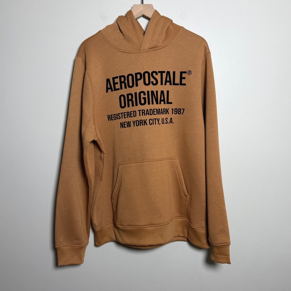 Aeropostale Mens Cotton Hoodie 2XL Brown Graphic Logo Long Sleeve Streetwear
